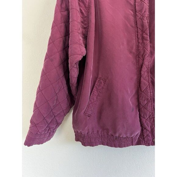 Hunt Club Womens Large Vintage Magenta Pink Silk Quilted Chore Jacket Zip Up - Picture 9 of 11